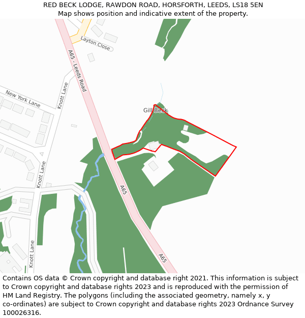 RED BECK LODGE, RAWDON ROAD, HORSFORTH, LEEDS, LS18 5EN: Location map and indicative extent of plot
