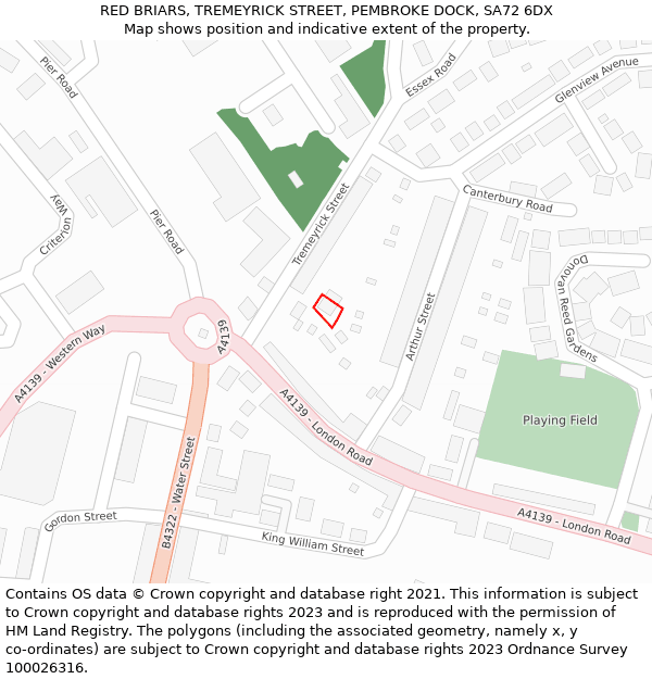 RED BRIARS, TREMEYRICK STREET, PEMBROKE DOCK, SA72 6DX: Location map and indicative extent of plot