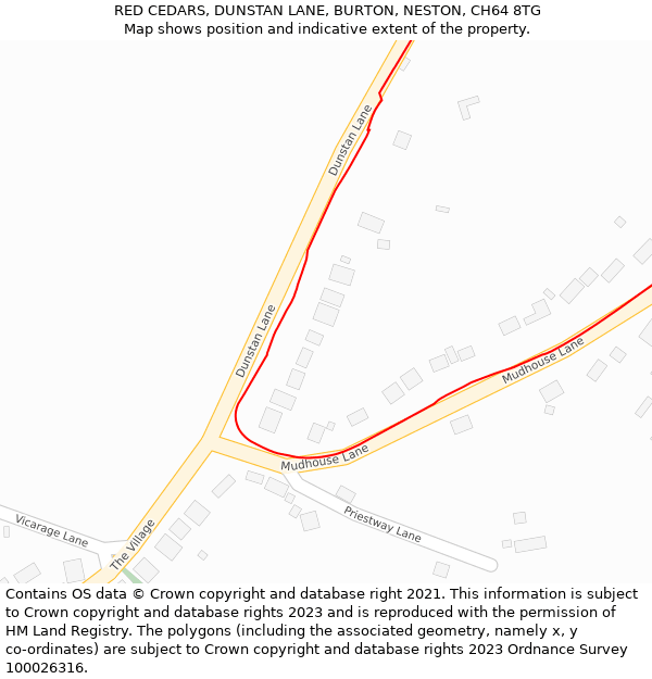 RED CEDARS, DUNSTAN LANE, BURTON, NESTON, CH64 8TG: Location map and indicative extent of plot
