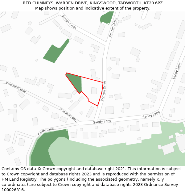 RED CHIMNEYS, WARREN DRIVE, KINGSWOOD, TADWORTH, KT20 6PZ: Location map and indicative extent of plot
