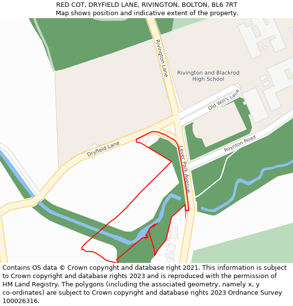 RED COT, DRYFIELD LANE, RIVINGTON, BOLTON, BL6 7RT: Location map and indicative extent of plot