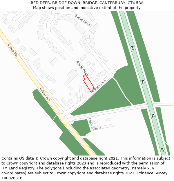 RED DEER, BRIDGE DOWN, BRIDGE, CANTERBURY, CT4 5BA: Location map and indicative extent of plot