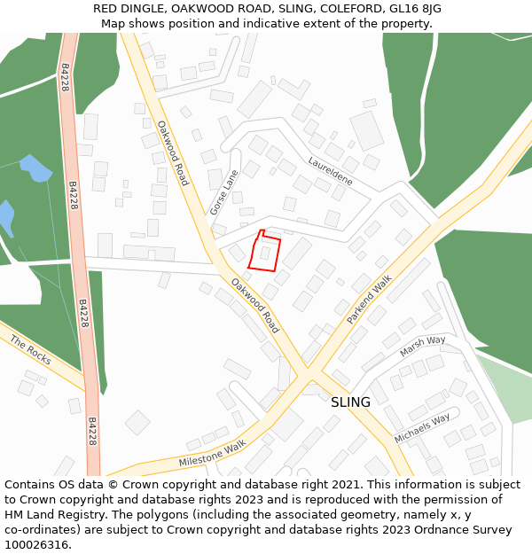 RED DINGLE, OAKWOOD ROAD, SLING, COLEFORD, GL16 8JG: Location map and indicative extent of plot