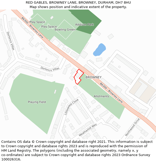 RED GABLES, BROWNEY LANE, BROWNEY, DURHAM, DH7 8HU: Location map and indicative extent of plot