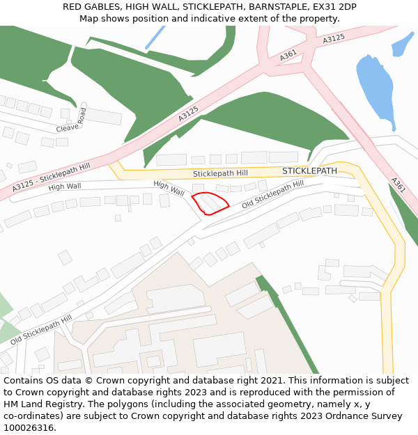 RED GABLES, HIGH WALL, STICKLEPATH, BARNSTAPLE, EX31 2DP: Location map and indicative extent of plot