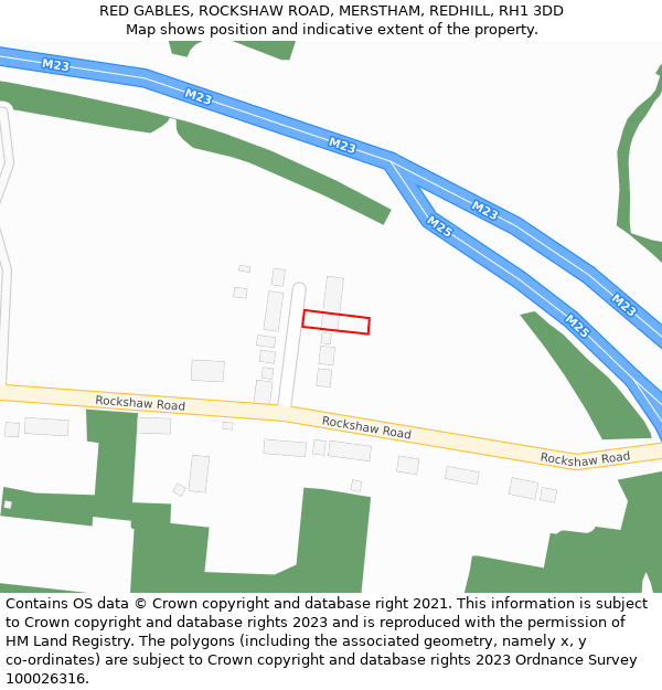 RED GABLES, ROCKSHAW ROAD, MERSTHAM, REDHILL, RH1 3DD: Location map and indicative extent of plot