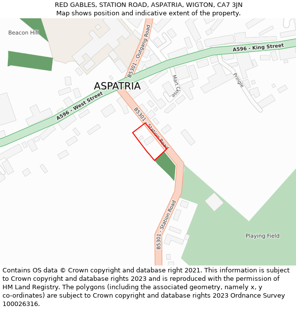 RED GABLES, STATION ROAD, ASPATRIA, WIGTON, CA7 3JN: Location map and indicative extent of plot