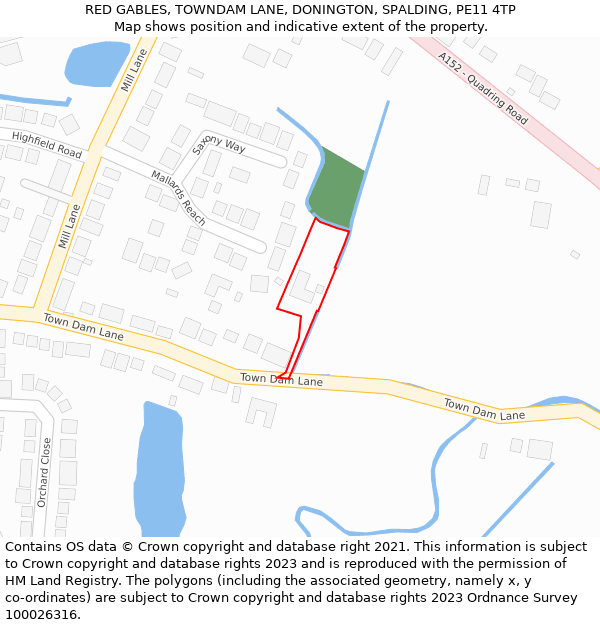 RED GABLES, TOWNDAM LANE, DONINGTON, SPALDING, PE11 4TP: Location map and indicative extent of plot