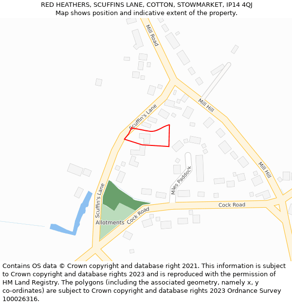 RED HEATHERS, SCUFFINS LANE, COTTON, STOWMARKET, IP14 4QJ: Location map and indicative extent of plot