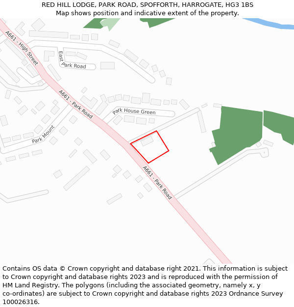 RED HILL LODGE, PARK ROAD, SPOFFORTH, HARROGATE, HG3 1BS: Location map and indicative extent of plot