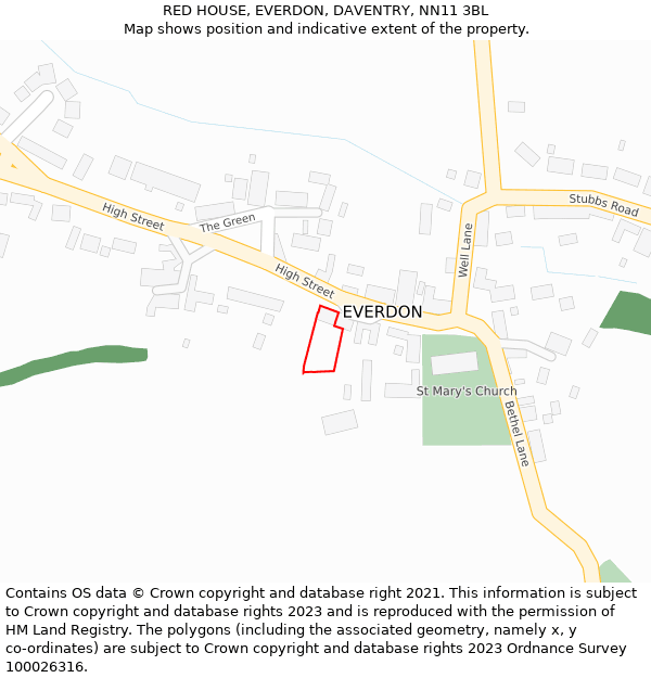 RED HOUSE, EVERDON, DAVENTRY, NN11 3BL: Location map and indicative extent of plot