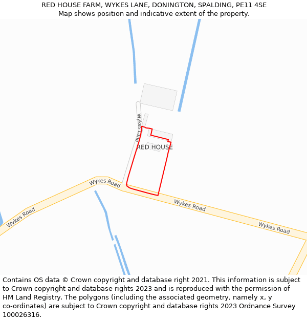 RED HOUSE FARM, WYKES LANE, DONINGTON, SPALDING, PE11 4SE: Location map and indicative extent of plot