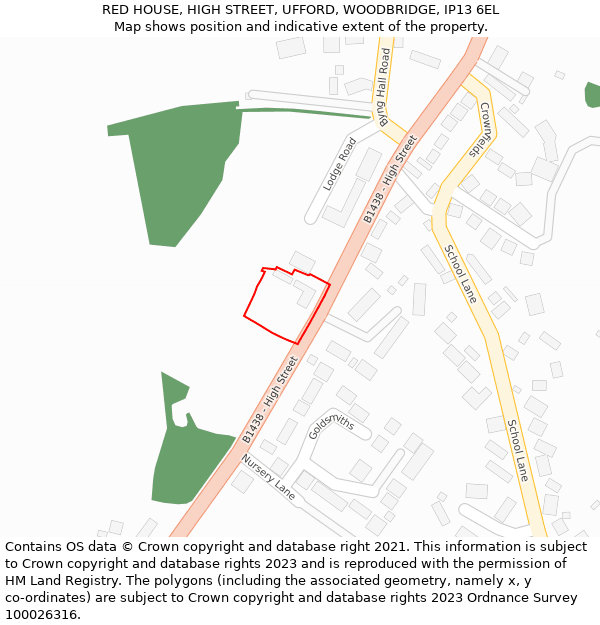 RED HOUSE, HIGH STREET, UFFORD, WOODBRIDGE, IP13 6EL: Location map and indicative extent of plot