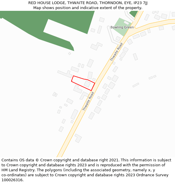 RED HOUSE LODGE, THWAITE ROAD, THORNDON, EYE, IP23 7JJ: Location map and indicative extent of plot