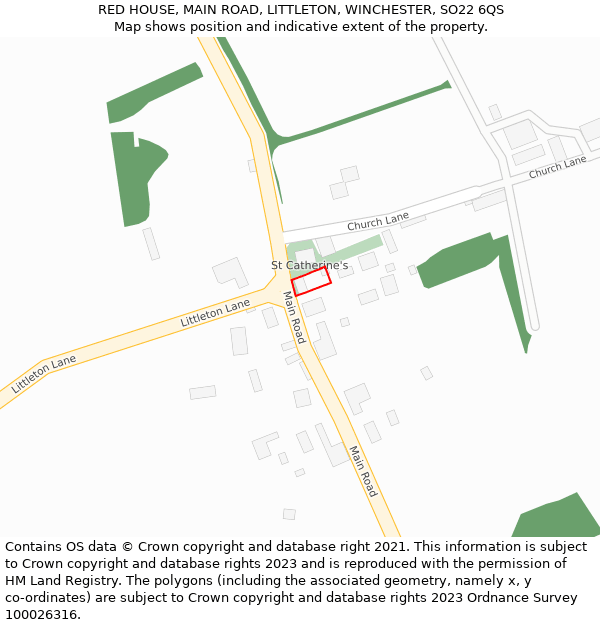 RED HOUSE, MAIN ROAD, LITTLETON, WINCHESTER, SO22 6QS: Location map and indicative extent of plot