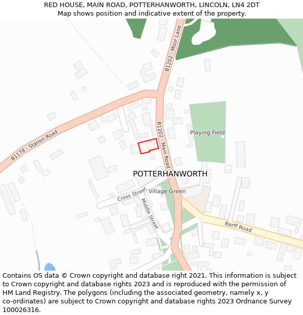 RED HOUSE, MAIN ROAD, POTTERHANWORTH, LINCOLN, LN4 2DT: Location map and indicative extent of plot