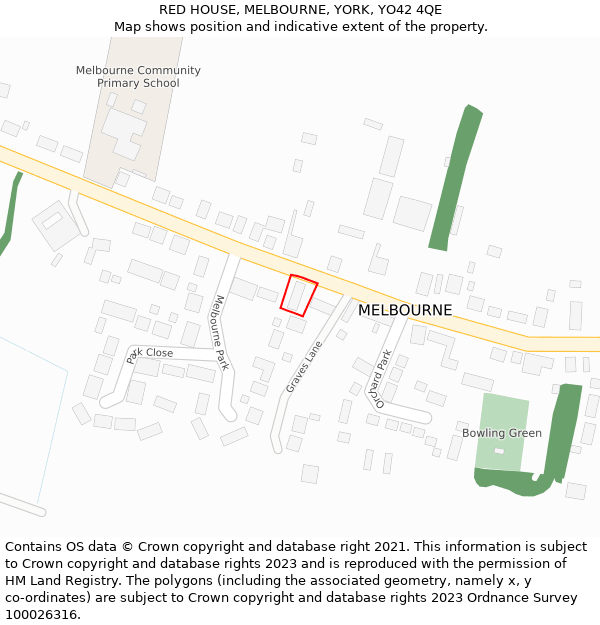 RED HOUSE, MELBOURNE, YORK, YO42 4QE: Location map and indicative extent of plot