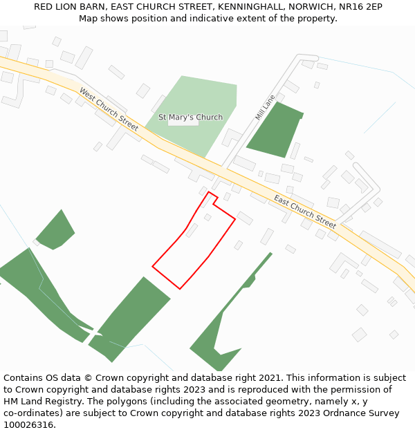 RED LION BARN, EAST CHURCH STREET, KENNINGHALL, NORWICH, NR16 2EP: Location map and indicative extent of plot