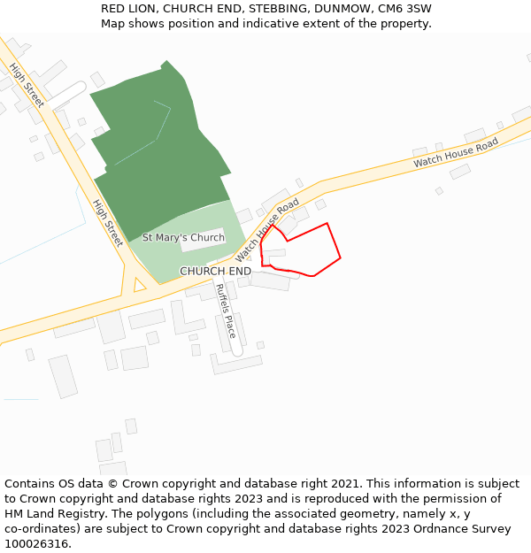 RED LION, CHURCH END, STEBBING, DUNMOW, CM6 3SW: Location map and indicative extent of plot