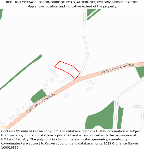 RED LION COTTAGE, FORDINGBRIDGE ROAD, ALDERHOLT, FORDINGBRIDGE, SP6 3BE: Location map and indicative extent of plot