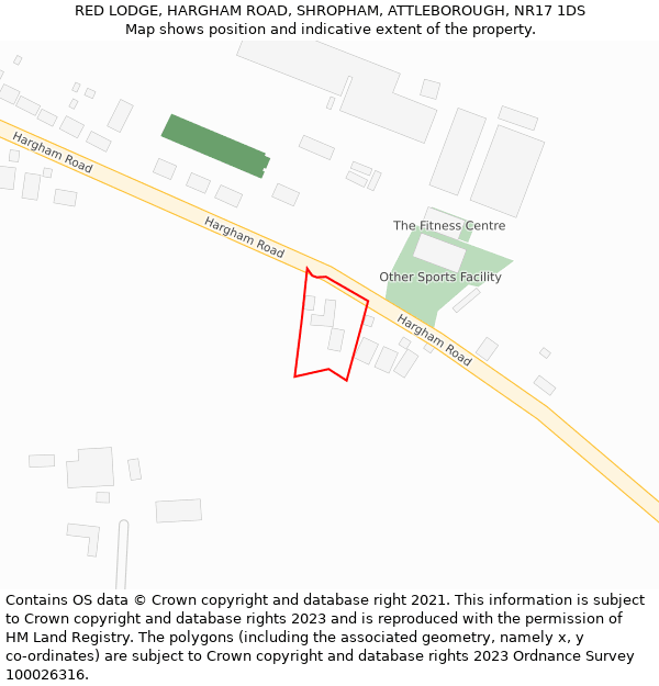 RED LODGE, HARGHAM ROAD, SHROPHAM, ATTLEBOROUGH, NR17 1DS: Location map and indicative extent of plot
