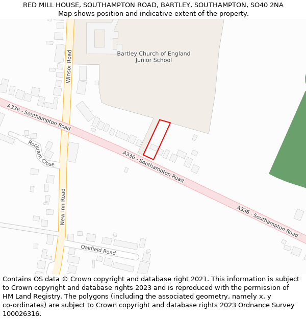 RED MILL HOUSE, SOUTHAMPTON ROAD, BARTLEY, SOUTHAMPTON, SO40 2NA: Location map and indicative extent of plot
