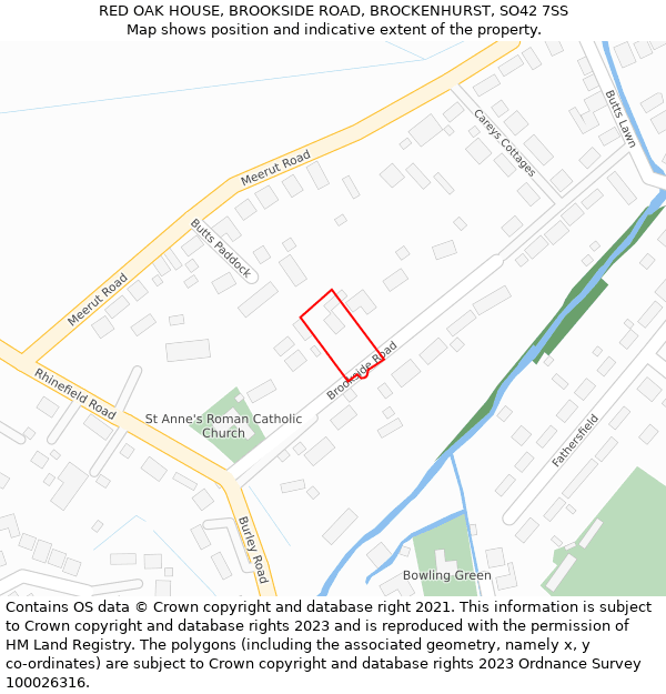 RED OAK HOUSE, BROOKSIDE ROAD, BROCKENHURST, SO42 7SS: Location map and indicative extent of plot