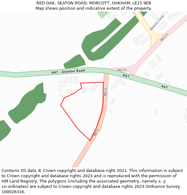 RED OAK, SEATON ROAD, MORCOTT, OAKHAM, LE15 9EB: Location map and indicative extent of plot