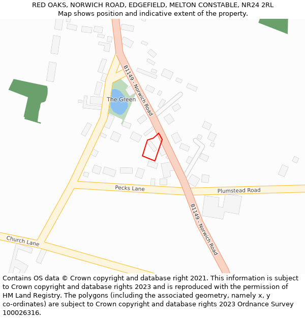 RED OAKS, NORWICH ROAD, EDGEFIELD, MELTON CONSTABLE, NR24 2RL: Location map and indicative extent of plot