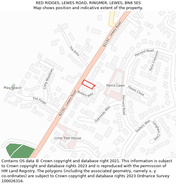 RED RIDGES, LEWES ROAD, RINGMER, LEWES, BN8 5ES: Location map and indicative extent of plot