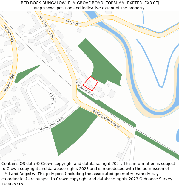 RED ROCK BUNGALOW, ELM GROVE ROAD, TOPSHAM, EXETER, EX3 0EJ: Location map and indicative extent of plot