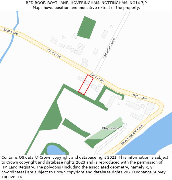 RED ROOF, BOAT LANE, HOVERINGHAM, NOTTINGHAM, NG14 7JP: Location map and indicative extent of plot