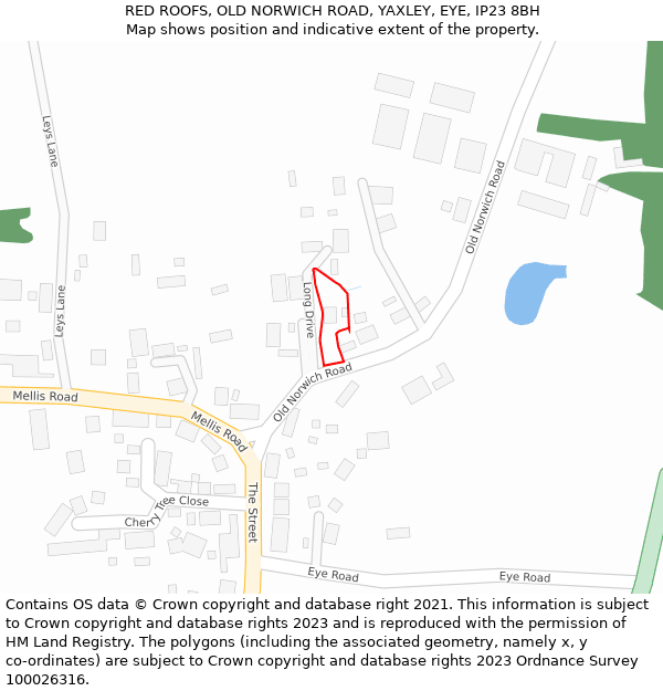 RED ROOFS, OLD NORWICH ROAD, YAXLEY, EYE, IP23 8BH: Location map and indicative extent of plot