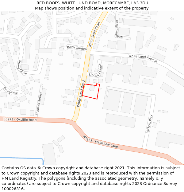 RED ROOFS, WHITE LUND ROAD, MORECAMBE, LA3 3DU: Location map and indicative extent of plot