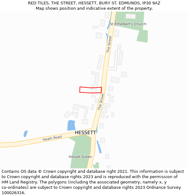 RED TILES, THE STREET, HESSETT, BURY ST. EDMUNDS, IP30 9AZ: Location map and indicative extent of plot