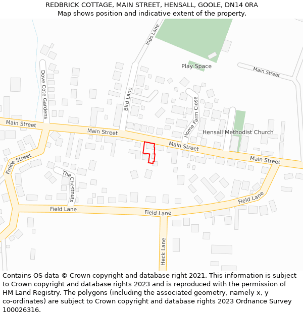 REDBRICK COTTAGE, MAIN STREET, HENSALL, GOOLE, DN14 0RA: Location map and indicative extent of plot