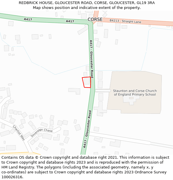 REDBRICK HOUSE, GLOUCESTER ROAD, CORSE, GLOUCESTER, GL19 3RA: Location map and indicative extent of plot