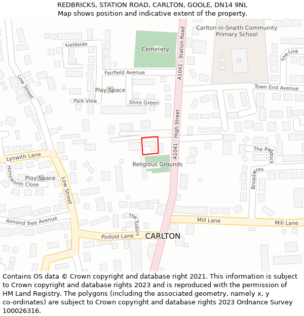 REDBRICKS, STATION ROAD, CARLTON, GOOLE, DN14 9NL: Location map and indicative extent of plot