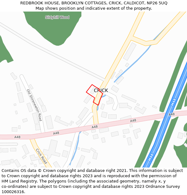 REDBROOK HOUSE, BROOKLYN COTTAGES, CRICK, CALDICOT, NP26 5UQ: Location map and indicative extent of plot