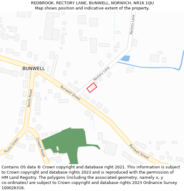 REDBROOK, RECTORY LANE, BUNWELL, NORWICH, NR16 1QU: Location map and indicative extent of plot
