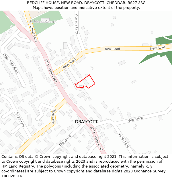 REDCLIFF HOUSE, NEW ROAD, DRAYCOTT, CHEDDAR, BS27 3SG: Location map and indicative extent of plot