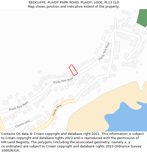 REDCLIFFE, PLAIDY PARK ROAD, PLAIDY, LOOE, PL13 1LG: Location map and indicative extent of plot