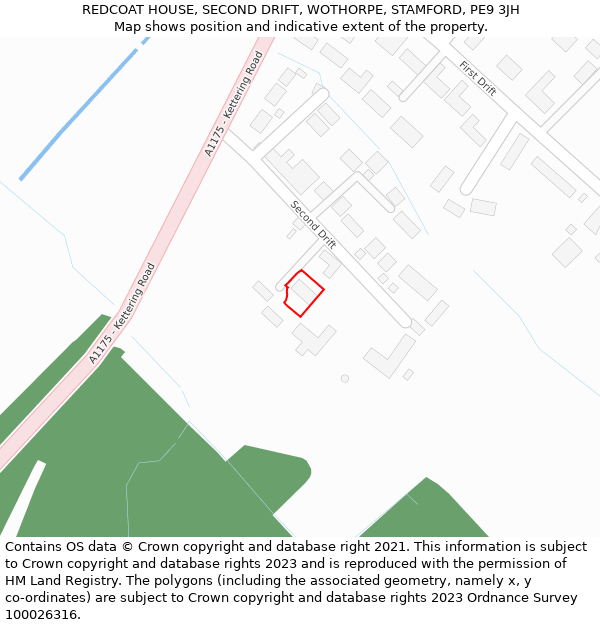 REDCOAT HOUSE, SECOND DRIFT, WOTHORPE, STAMFORD, PE9 3JH: Location map and indicative extent of plot