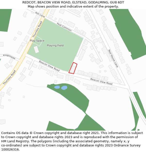REDCOT, BEACON VIEW ROAD, ELSTEAD, GODALMING, GU8 6DT: Location map and indicative extent of plot