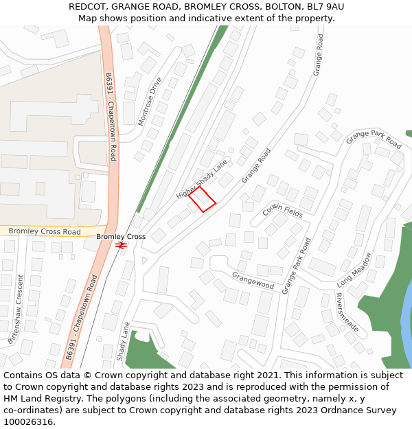 REDCOT, GRANGE ROAD, BROMLEY CROSS, BOLTON, BL7 9AU: Location map and indicative extent of plot