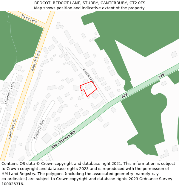 REDCOT, REDCOT LANE, STURRY, CANTERBURY, CT2 0ES: Location map and indicative extent of plot