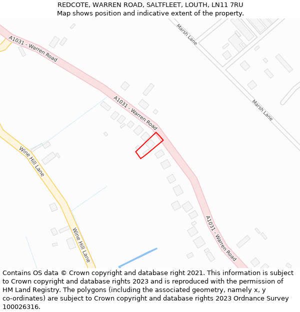 REDCOTE, WARREN ROAD, SALTFLEET, LOUTH, LN11 7RU: Location map and indicative extent of plot