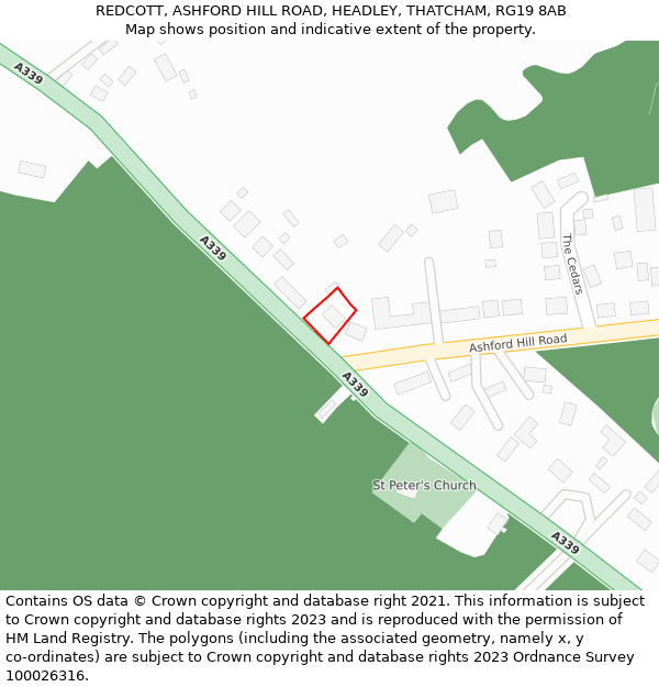 REDCOTT, ASHFORD HILL ROAD, HEADLEY, THATCHAM, RG19 8AB: Location map and indicative extent of plot