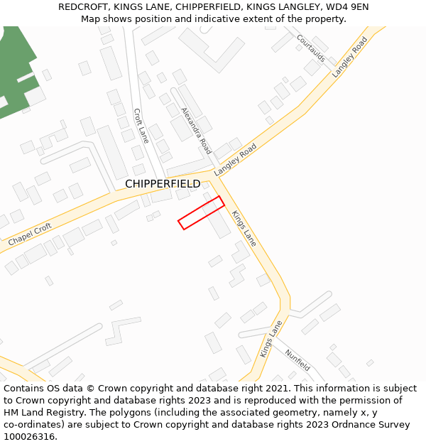 REDCROFT, KINGS LANE, CHIPPERFIELD, KINGS LANGLEY, WD4 9EN: Location map and indicative extent of plot