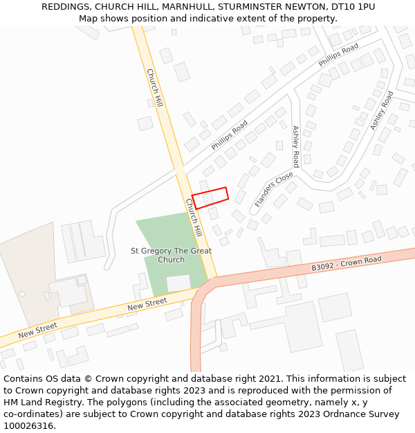 REDDINGS, CHURCH HILL, MARNHULL, STURMINSTER NEWTON, DT10 1PU: Location map and indicative extent of plot